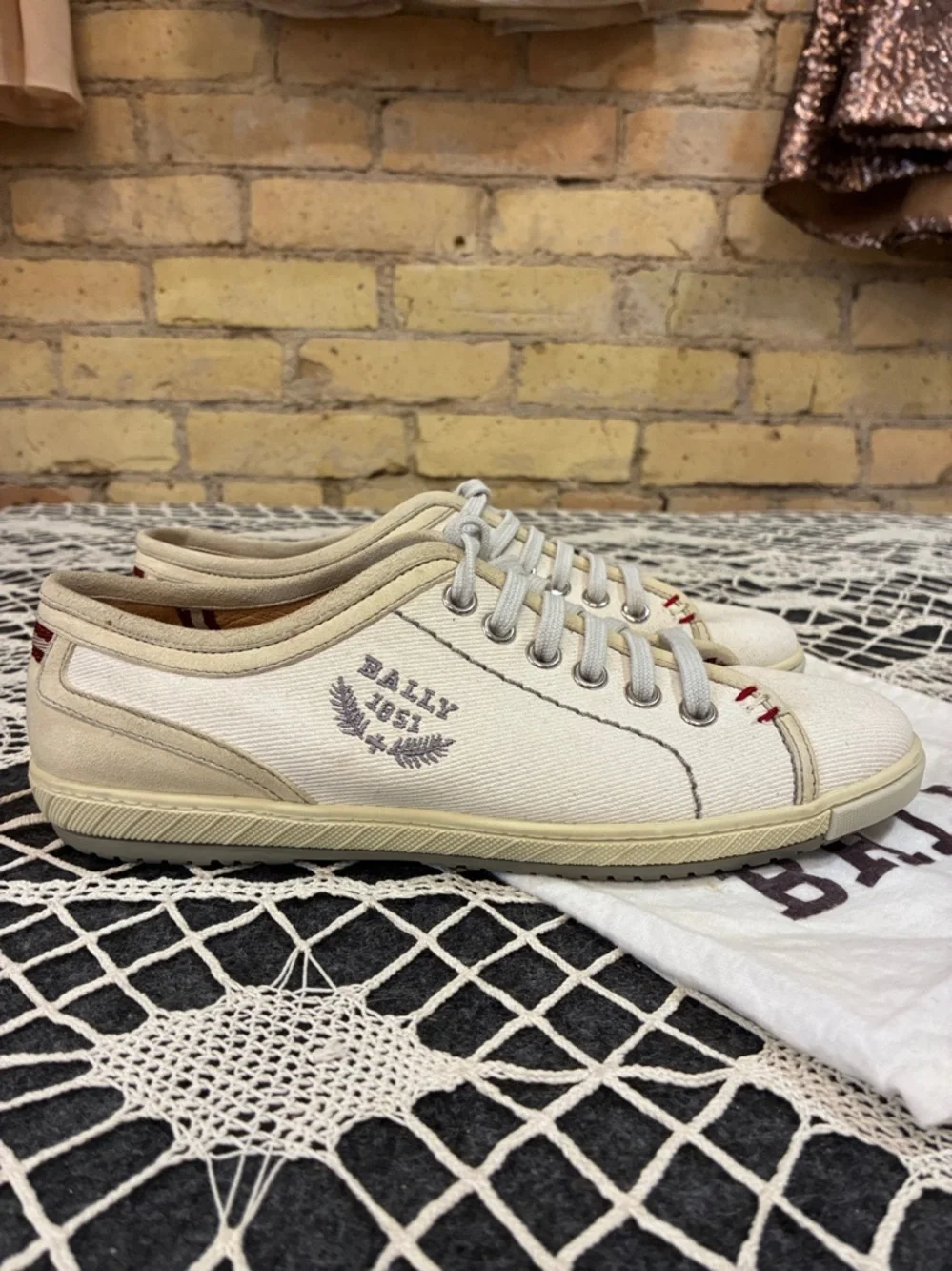 Bally 1851 Cream Canvas Low-Top Sneakers with Subtle Tan Trim, 6.5 - Picture 2 of 7